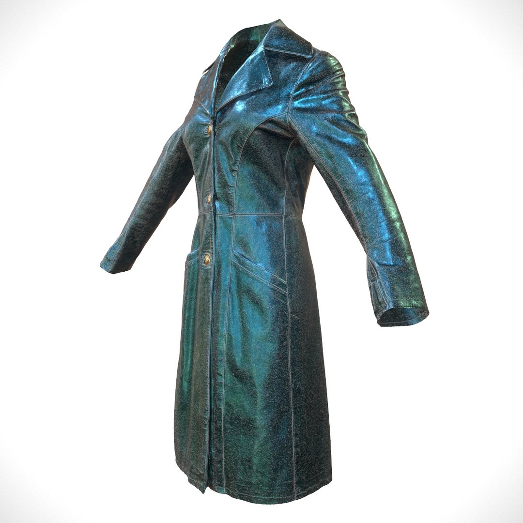 blue leather coat closed 3d model