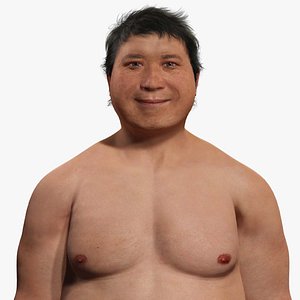 Realistic Asian Fat Man Low-poly