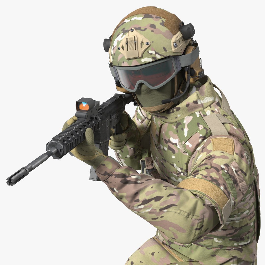 Army Soldier in Green Camo Fur Rigged 3D model preview