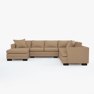 3D Ethan Allen Astor Four-Piece Sectional with Chaise