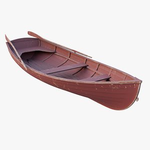 Red Painted Old Wooden Boat - Yawl 3D model
