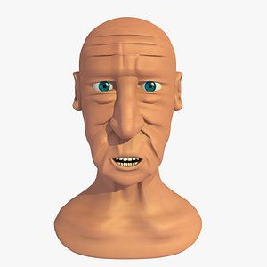 3d model morphed head elderly man cartoon