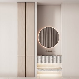 3D 614 bathroom furniture 16 travertine sink round mirror CORONA 2019 model