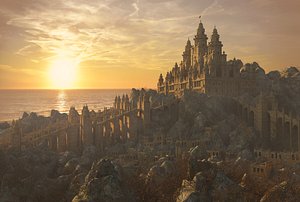 Sunset Fantasy Ancient City Castle 3D model