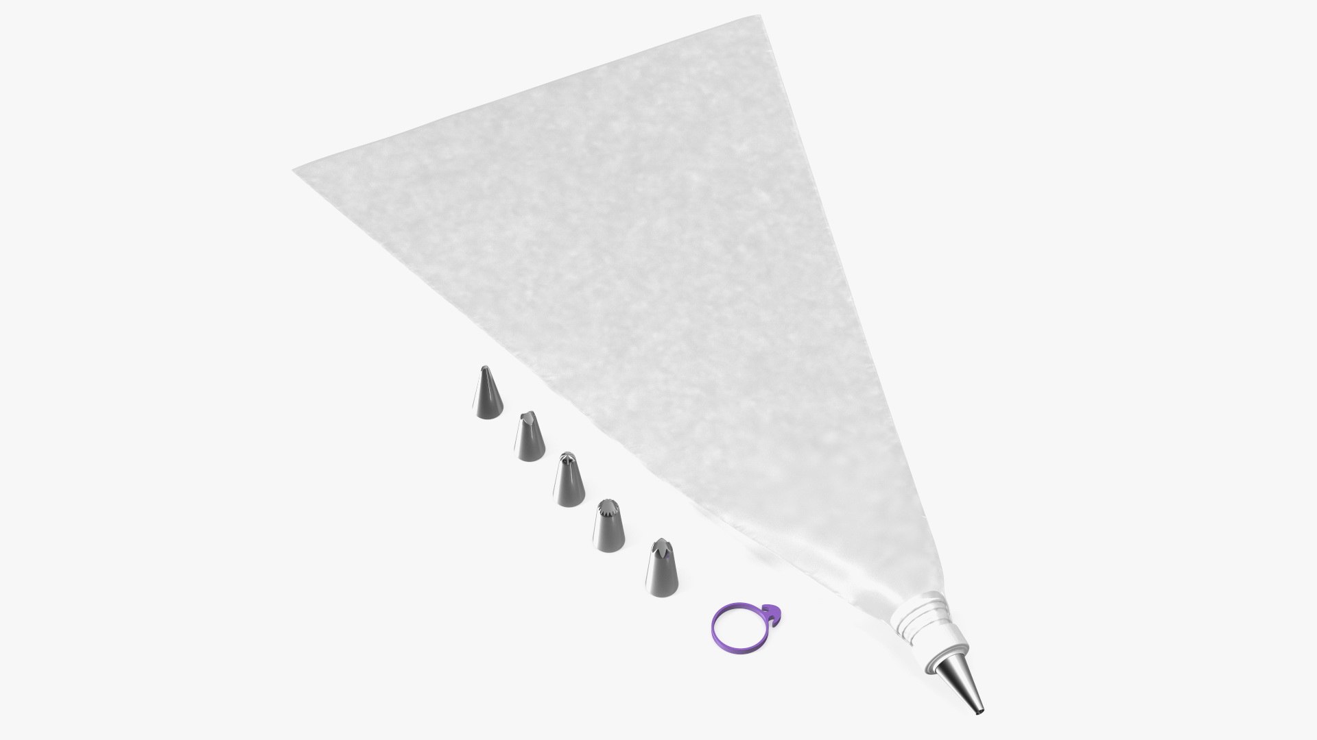 Piping Bag with Steel Nozzles Set 3D model preview