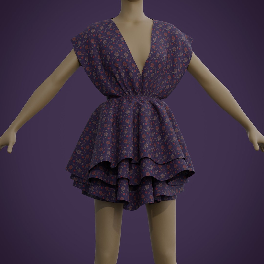Floral Print Layered Ruffle Summer Dress 3D Model - TurboSquid 1747769