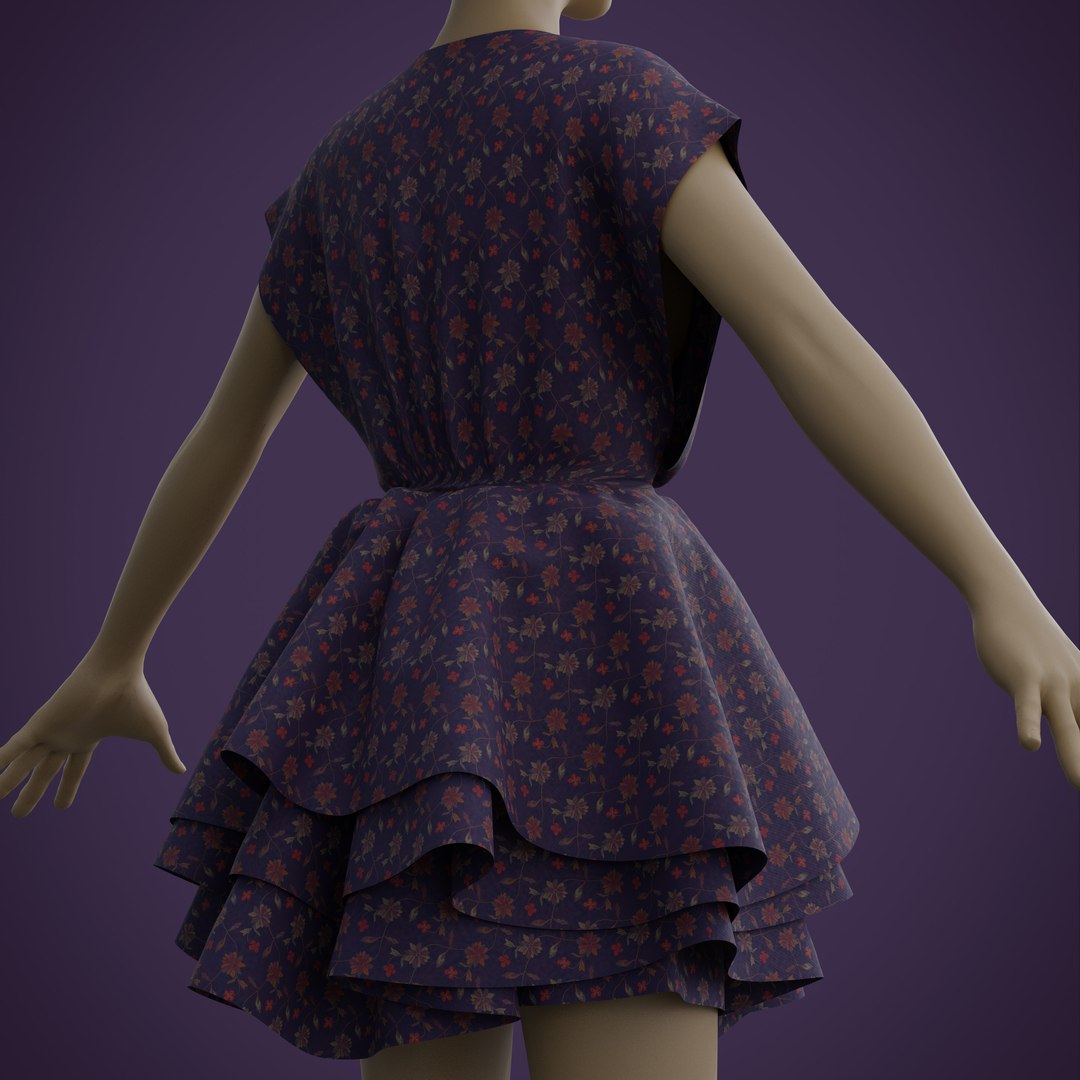 Floral Print Layered Ruffle Summer Dress 3D Model - TurboSquid 1747769