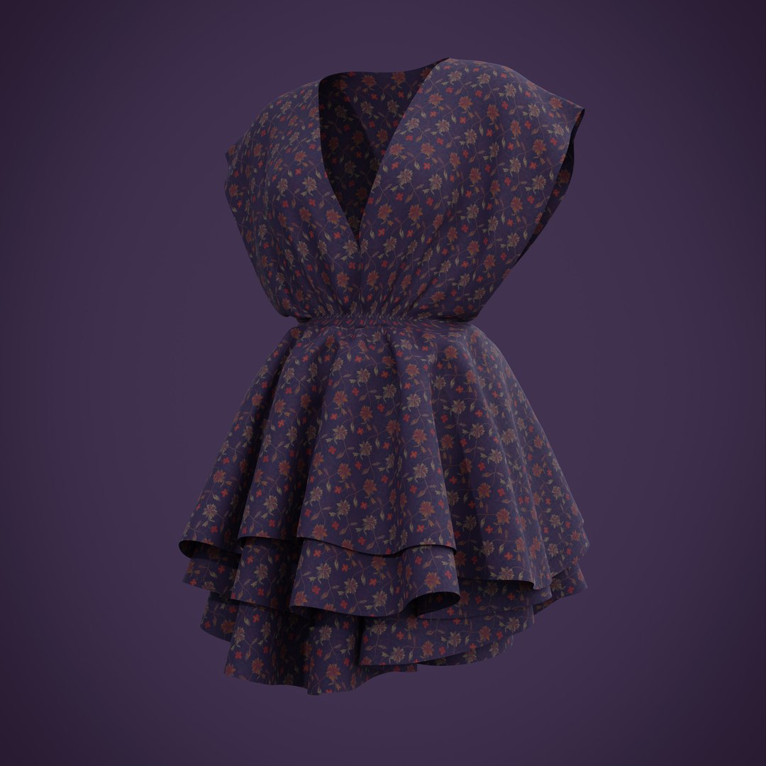 Floral Print Layered Ruffle Summer Dress 3D Model - TurboSquid 1747769