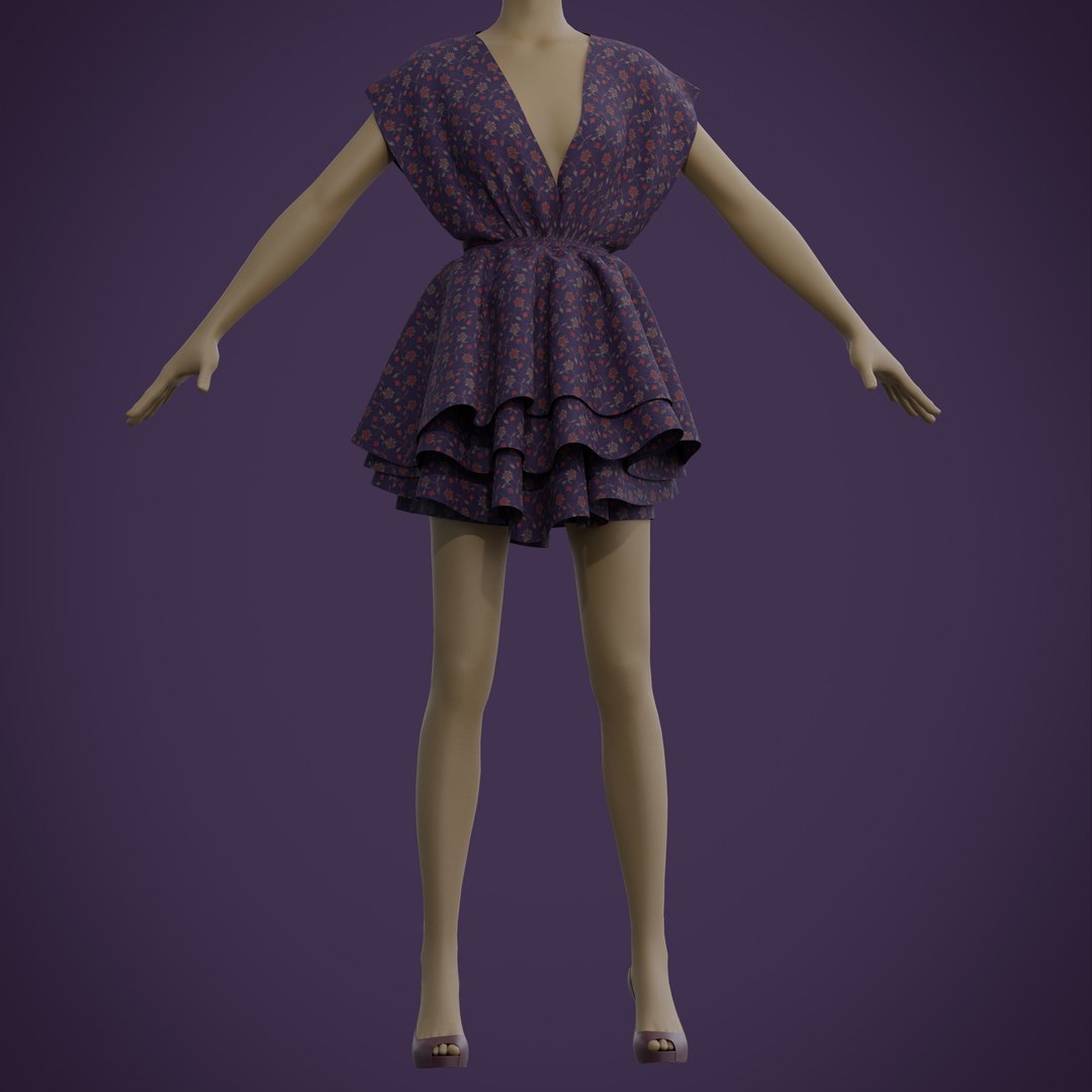 Floral Print Layered Ruffle Summer Dress 3D Model - TurboSquid 1747769