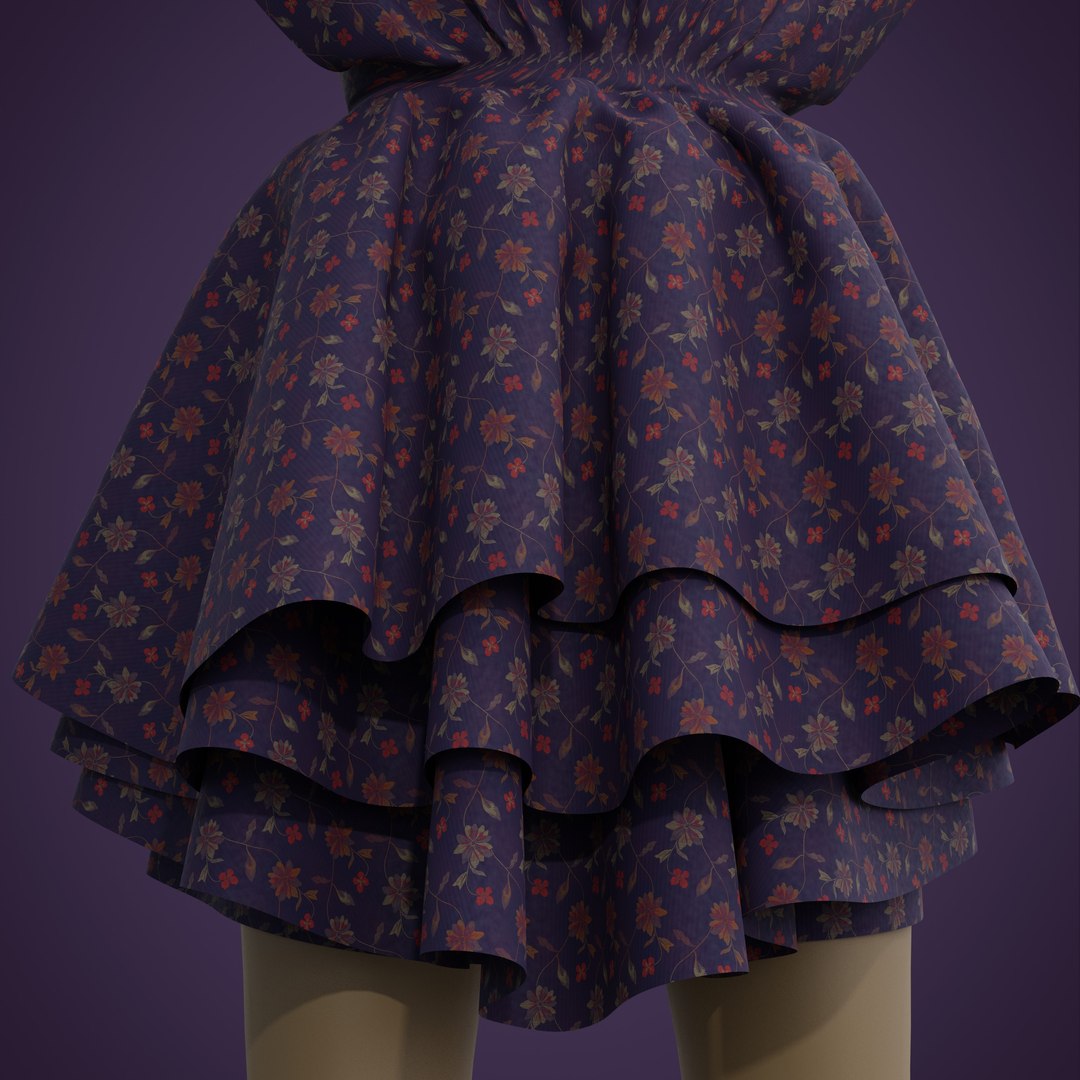Floral Print Layered Ruffle Summer Dress 3D Model - TurboSquid 1747769