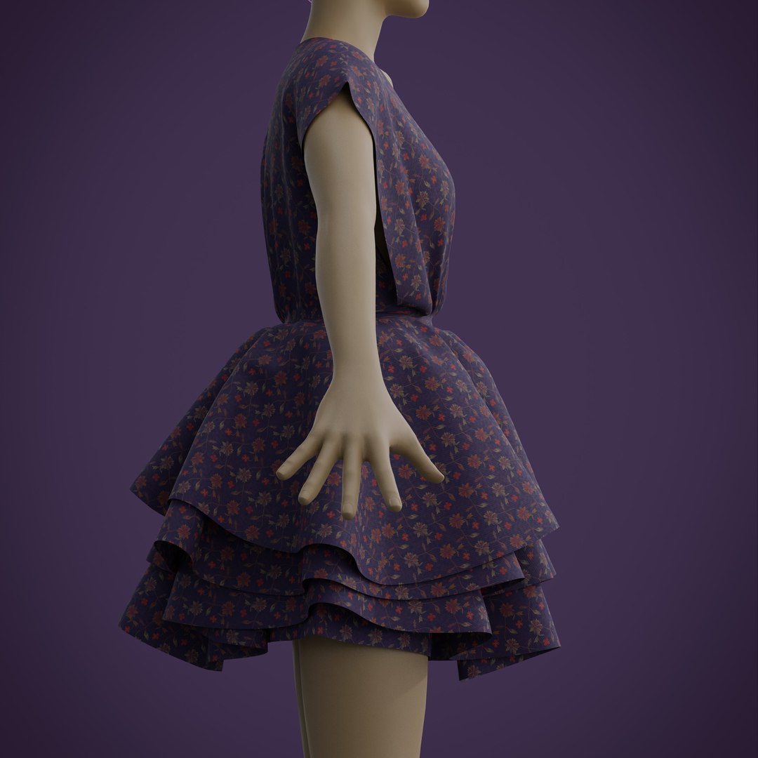 Floral Print Layered Ruffle Summer Dress 3D Model - TurboSquid 1747769