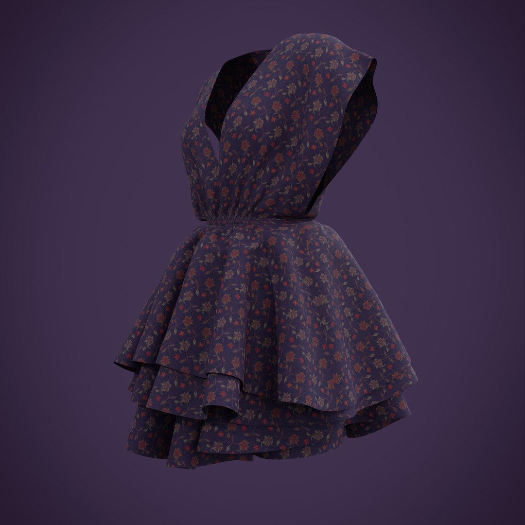 Floral Print Layered Ruffle Summer Dress 3D Model - TurboSquid 1747769