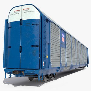 3D Autorack Railroad Car Blue