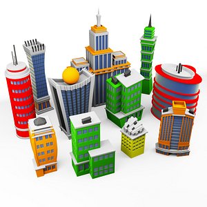 pack cartoon skyscrapers 3D model