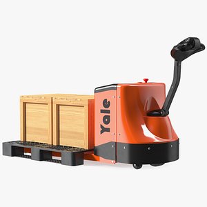 Yale Electric Pallet Truck with Wooden Crates Rigged for Maya