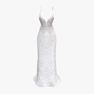 3D White Lace Gown model