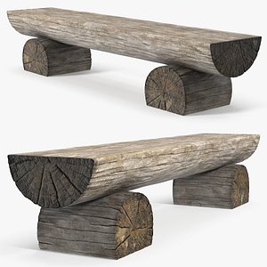 Old Wooden Seating Half Log Base Grey 3D model