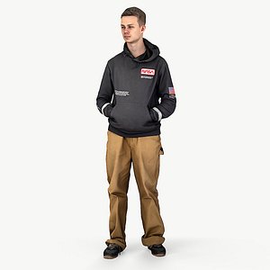 3D Thoughtful Observer Young Man in NASA Hoodie and Jumpsuit