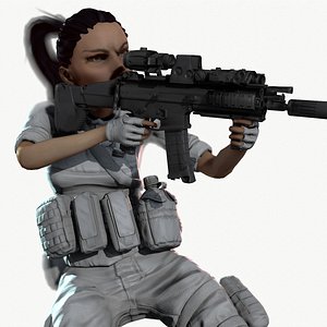 Rigged PBR Game Ready Female Soldier Hunter Militant Paramilitary