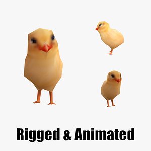 low-poly animated chick 3D model