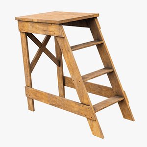 3D wooden stepladder PBR low-poly 3D model model