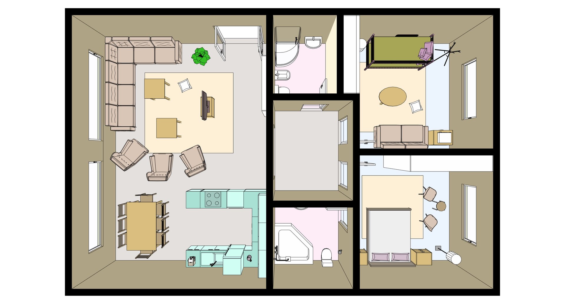 Two bedrooms home design 3D model - TurboSquid 1951368