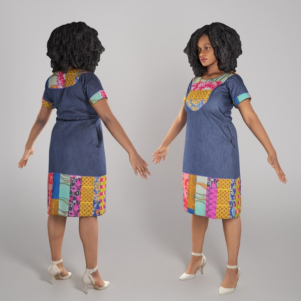 Young woman in African national dress 296 3D
