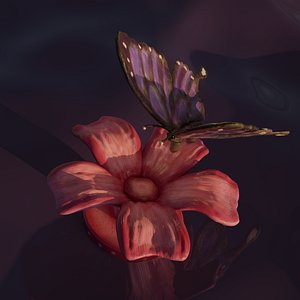 3D Purple Butterfly On A Flower - 3D print
