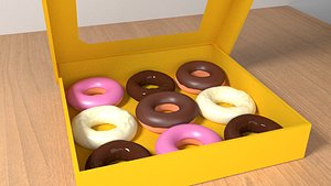 3D box delicous donuts model