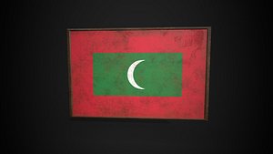 Old Picture Frame With Maldives Flag - Game Ready PBR Low-poly 3D Model 3D model