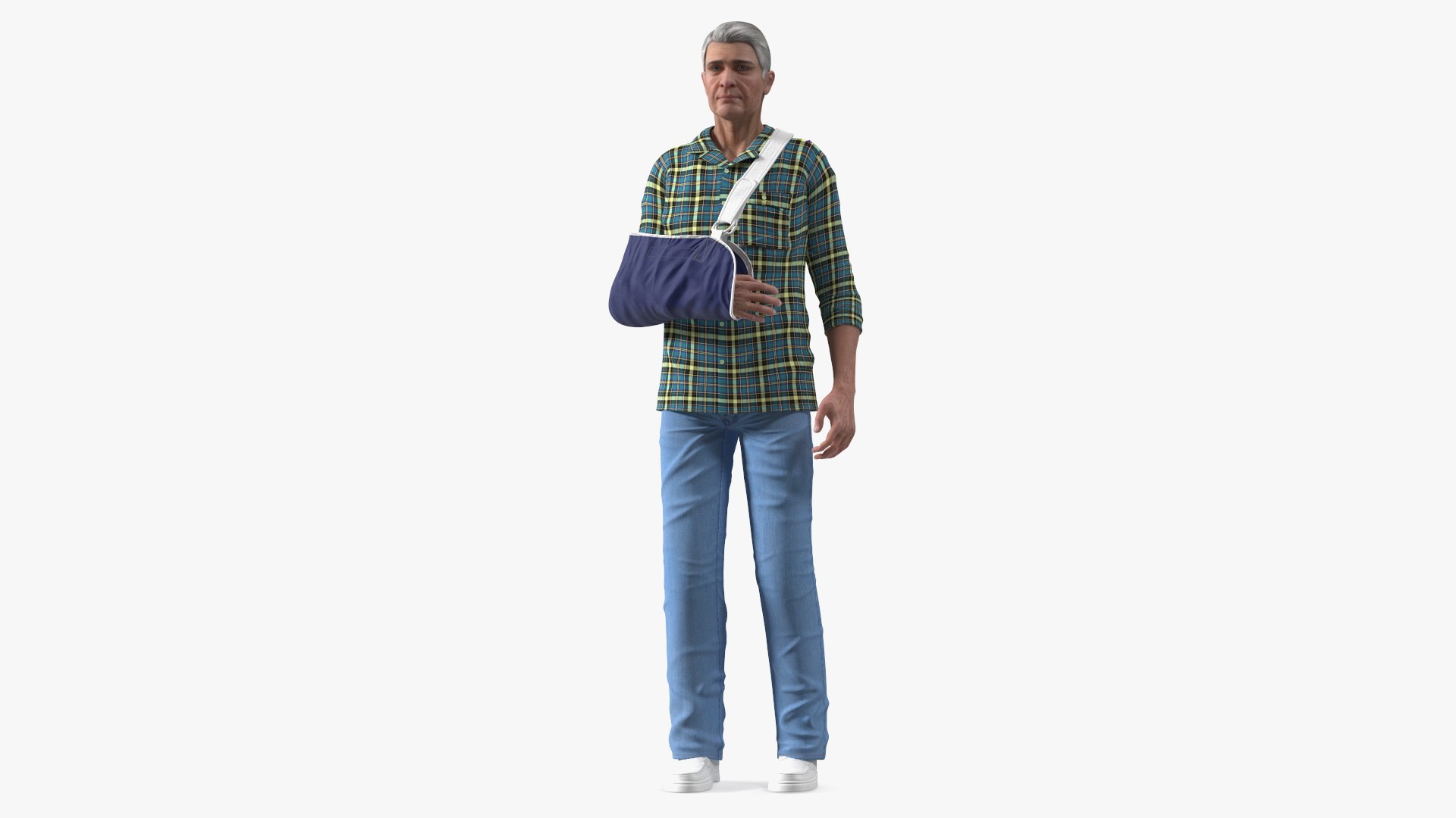 Elderly Man Arm Sling Bandage Hand Blue Rigged for Maya 3D model preview