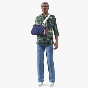 3D model Elderly Man Arm Sling Bandage Hand Blue Rigged for Maya