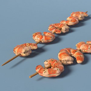 3D model Cooked Shrimps on Skewer