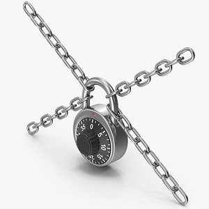 3D Chained Combination Padlock model