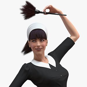 Maid in Uniform with Feather Duster