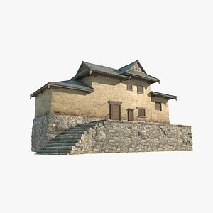 3D Rural mud brick houses in ancient Asian architecture