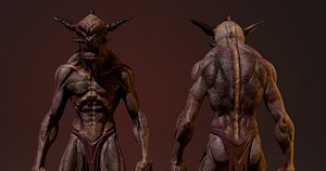3D Rigged Demonic Monster Creature with PBR Textures