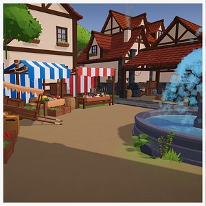 Cartoon Fantasy Medieval Town 3D model