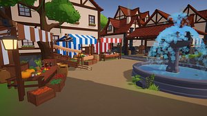 Cartoon Fantasy Medieval Town 3D model