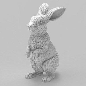 3D model Standing Rabbit Sculpture  High Detail Realistic Fur