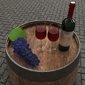 3ds wine bottle glass grapes