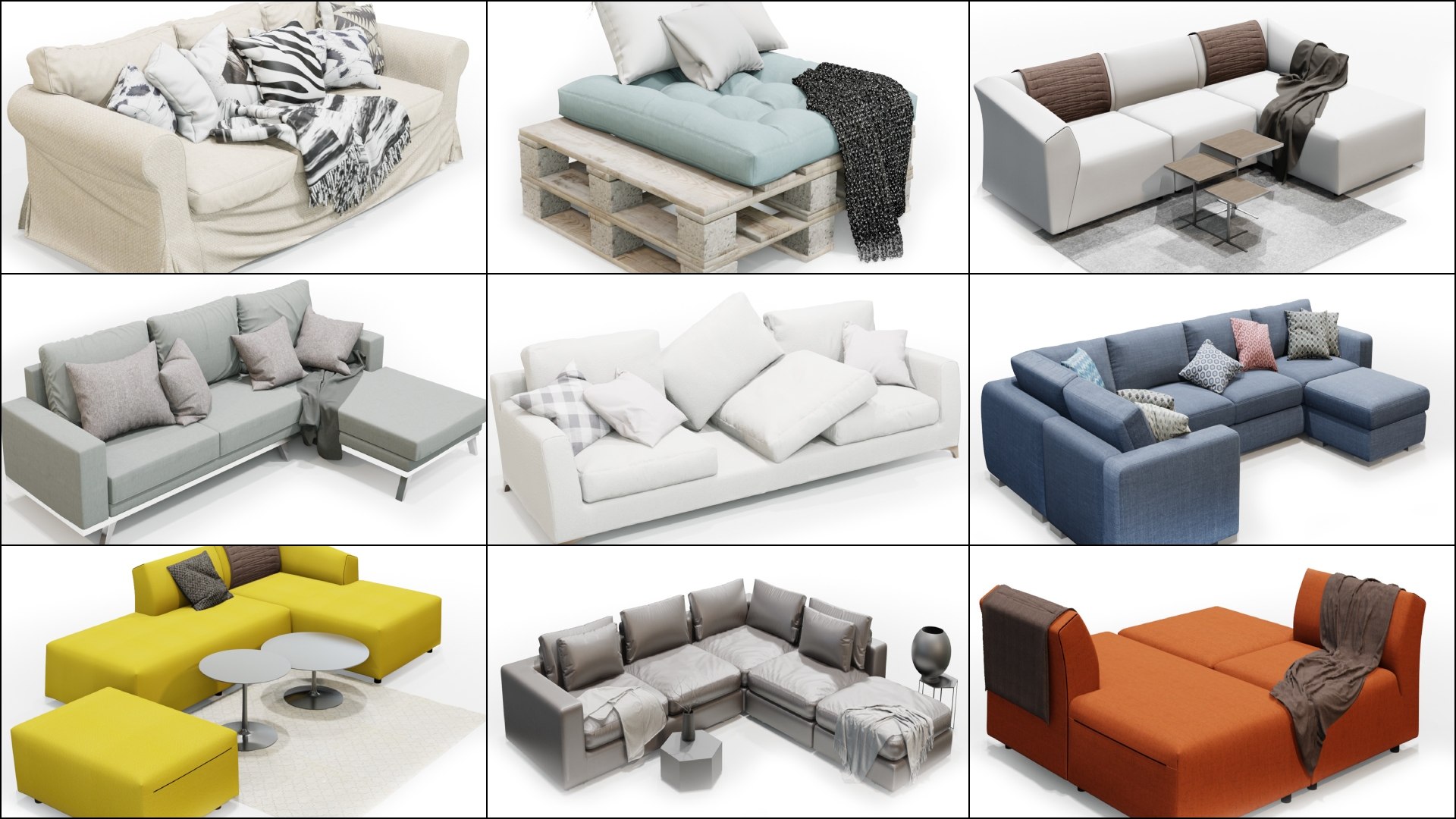3D Collection Of 10 Modern Minimalist Sofa And Couch Model - TurboSquid ...