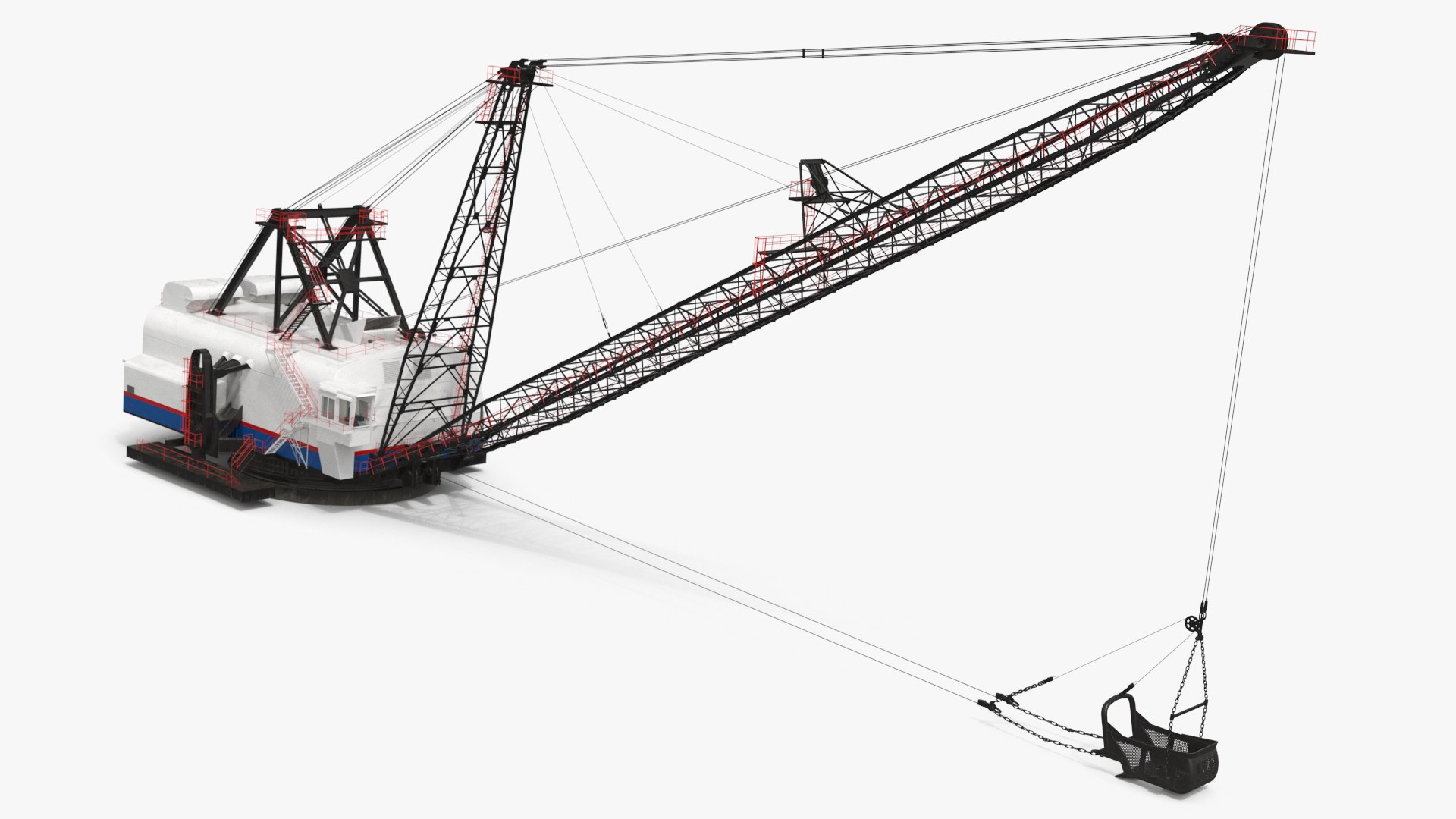 Mining Dragline With Long Boom White Rigged for Maya 3D model preview