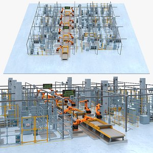 Industrial Vehicle Production Conveyor System Rigged for Maya