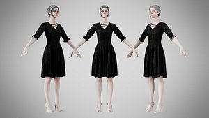 Dress 06 Burgundy Velvet With Design 3D model