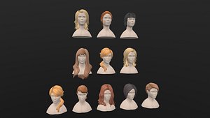 3D Female Hair AR VR PBR  Lowpoly with game ready