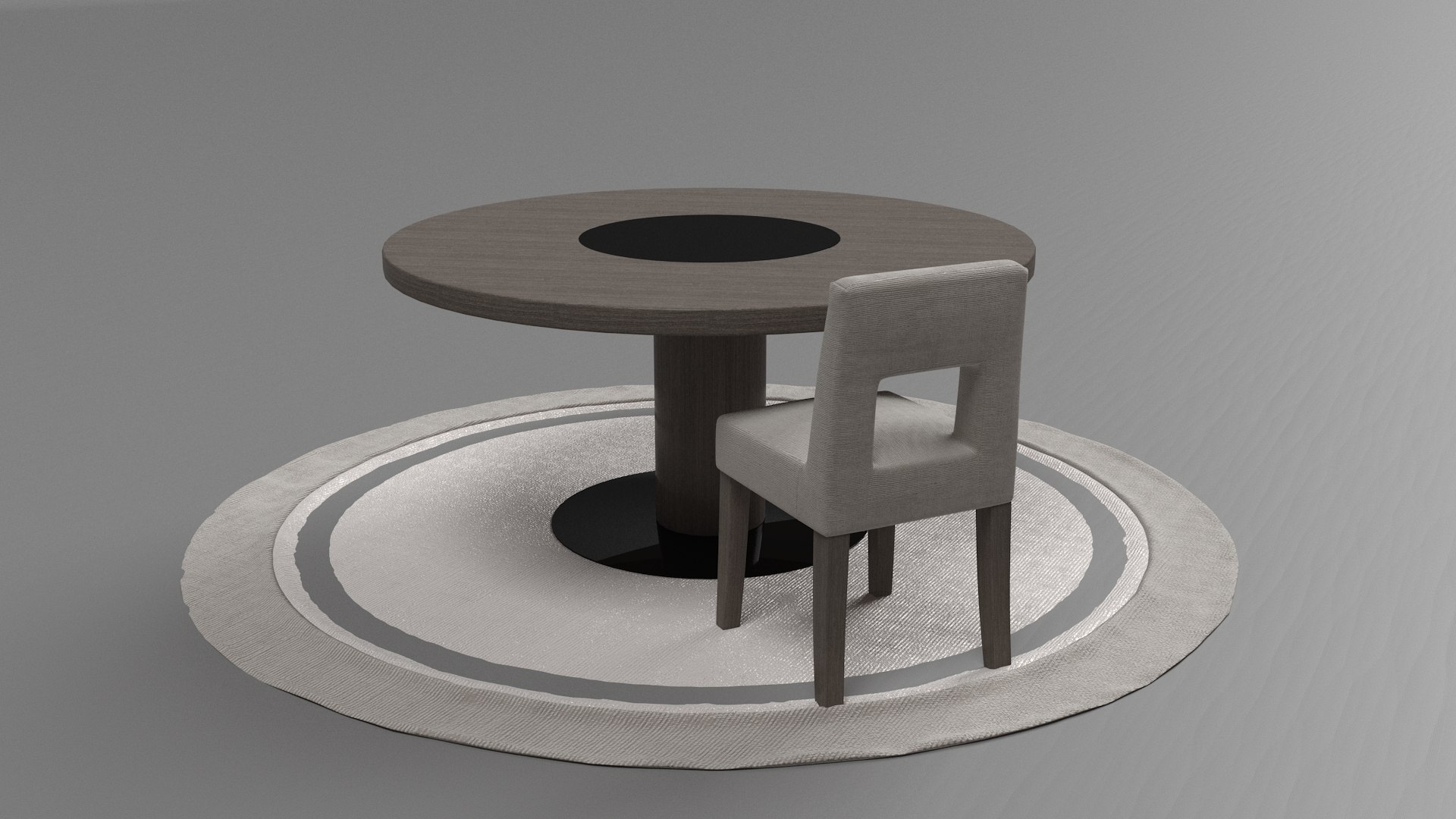 3D Model Modern Round Dining Table Set With Chair And Rug - TurboSquid ...