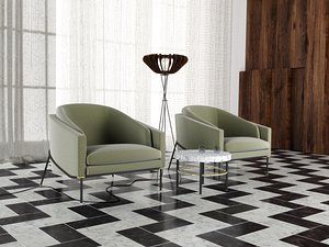 Armchair set 0509 with floorlamp and coffee-table