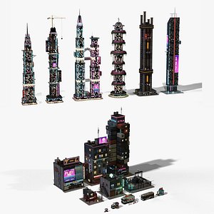 Cyberpunk City Complete Bundle - 17 Neon Buildings Vehicles and Skyscrapers PBR