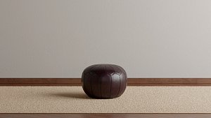 Round Leather Pouffe 3D model